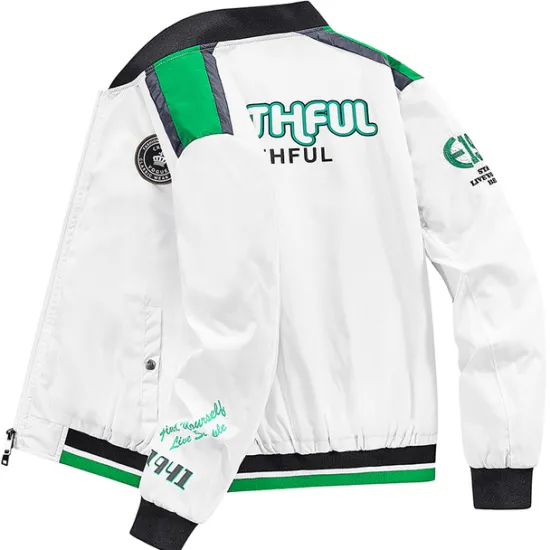 Best OUKU Men's Bomber Jacket Varsity Jacket Daily Wear Durable Basic Spring & Fall Spring & Summer British Leisure Crew Neck Regular Black White Jacket