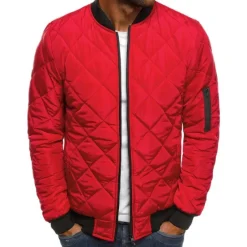 Discount OUKU Men's Bomber Quilted Jacket Diamond Padded Jacket Winter Outdoor Chunky Varsity Flight Windproof Warm Trench Coat Top Quilted Seams Cotton Outwear Overcoat Full Zipper Camping Hiking Hunting Fishing