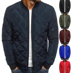 Discount OUKU Men's Bomber Quilted Jacket Diamond Padded Jacket Winter Outdoor Chunky Varsity Flight Windproof Warm Trench Coat Top Quilted Seams Cotton Outwear Overcoat Full Zipper Camping Hiking Hunting Fishing