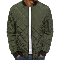 Discount OUKU Men's Bomber Quilted Jacket Diamond Padded Jacket Winter Outdoor Chunky Varsity Flight Windproof Warm Trench Coat Top Quilted Seams Cotton Outwear Overcoat Full Zipper Camping Hiking Hunting Fishing