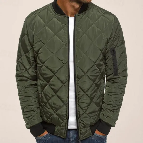Best OUKU Men's Bomber Quilted Jacket Diamond Padded Jacket Winter Outdoor Chunky Varsity Flight Windproof Warm Trench Coat Top Quilted Seams Cotton Outwear Overcoat Full Zipper Camping Hiking Hunting Fishing