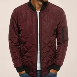 Best OUKU Men's Bomber Quilted Jacket Diamond Padded Jacket Winter Outdoor Chunky Varsity Flight Windproof Warm Trench Coat Top Quilted Seams Cotton Outwear Overcoat Full Zipper Camping Hiking Hunting Fishing