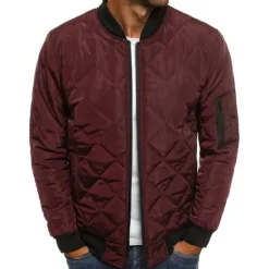 Best OUKU Men's Bomber Quilted Jacket Diamond Padded Jacket Winter Outdoor Chunky Varsity Flight Windproof Warm Trench Coat Top Quilted Seams Cotton Outwear Overcoat Full Zipper Camping Hiking Hunting Fishing