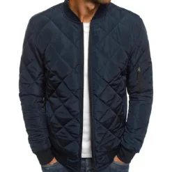 Best OUKU Men's Bomber Quilted Jacket Diamond Padded Jacket Winter Outdoor Chunky Varsity Flight Windproof Warm Trench Coat Top Quilted Seams Cotton Outwear Overcoat Full Zipper Camping Hiking Hunting Fishing
