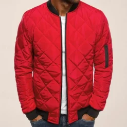 Best OUKU Men's Bomber Quilted Jacket Diamond Padded Jacket Winter Outdoor Chunky Varsity Flight Windproof Warm Trench Coat Top Quilted Seams Cotton Outwear Overcoat Full Zipper Camping Hiking Hunting Fishing