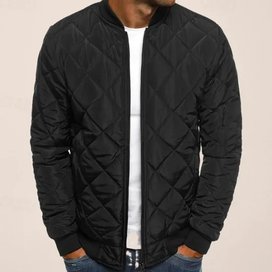 Best OUKU Men's Bomber Quilted Jacket Diamond Padded Jacket Winter Outdoor Chunky Varsity Flight Windproof Warm Trench Coat Top Quilted Seams Cotton Outwear Overcoat Full Zipper Camping Hiking Hunting Fishing