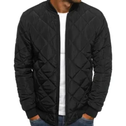 Best OUKU Men's Bomber Quilted Jacket Diamond Padded Jacket Winter Outdoor Chunky Varsity Flight Windproof Warm Trench Coat Top Quilted Seams Cotton Outwear Overcoat Full Zipper Camping Hiking Hunting Fishing