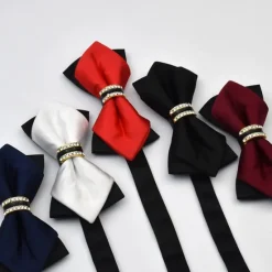 Online OUKU Men's Bow Tie Neckties Bowtie Pre-Tied Adjustable Rhinestones Bow Plain Wedding Birthday Party