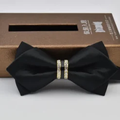 Online OUKU Men's Bow Tie Neckties Bowtie Pre-Tied Adjustable Rhinestones Bow Plain Wedding Birthday Party