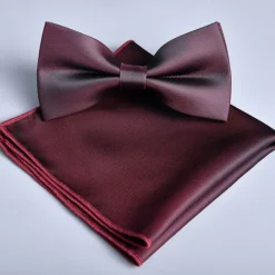 Online OUKU Men's Bow Tie Pocket Squares Handkerchiefs Neckties Bowtie Pre-Tied Bow Plain Wedding Birthday Party