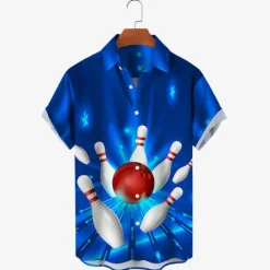 Best OUKU Men's Bowling Ball Shirt Button Up Shirt Short Sleeve Designer Casual Soft Outdoor Daily Holiday Summer Spring Turndown Print Button-Down White + Green Black Yellow Red Blue