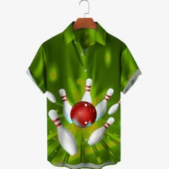 Best OUKU Men's Bowling Ball Shirt Button Up Shirt Short Sleeve Designer Casual Soft Outdoor Daily Holiday Summer Spring Turndown Print Button-Down White + Green Black Yellow Red Blue