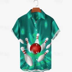 Best OUKU Men's Bowling Ball Shirt Button Up Shirt Short Sleeve Designer Casual Soft Outdoor Daily Holiday Summer Spring Turndown Print Button-Down White + Green Black Yellow Red Blue