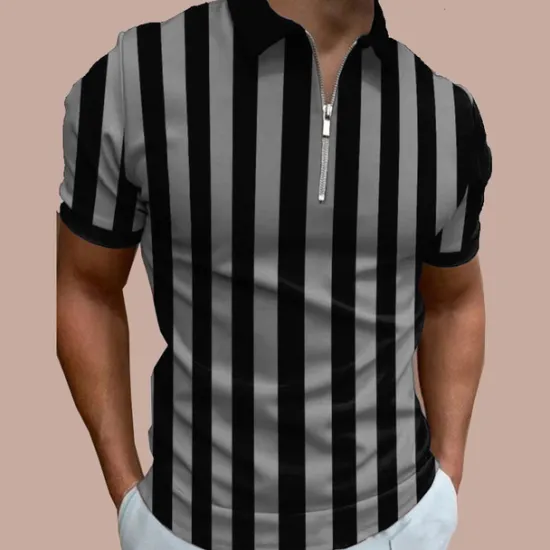 New OUKU Men's Bowling Shirt Golf Polo Casual Daily Quarter Zip Short Sleeve Fashion Modern Stripes Stylish Quarter Zip Summer Regular Fit White Red Blue Brown Green Dark Grey Bowling Shirt