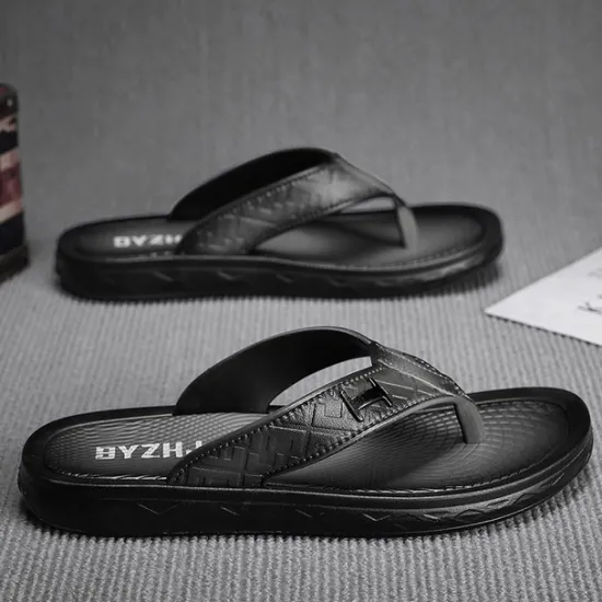 Hot OUKU Men's Brown Casual Flip Flops with Textured Footbed and Adjustable Strap – Comfortable Outdoor Sandals for Summer and Beach Wear