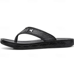 Hot OUKU Men's Brown Casual Flip Flops with Textured Footbed and Adjustable Strap – Comfortable Outdoor Sandals for Summer and Beach Wear