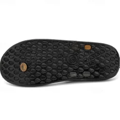 Hot OUKU Men's Brown Casual Flip Flops with Textured Footbed and Adjustable Strap – Comfortable Outdoor Sandals for Summer and Beach Wear