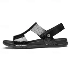 Hot OUKU Men's Brown Crocodile Pattern Sandals with Adjustable Strap, Stylish Design for Casual, Outdoor and Summer Wear