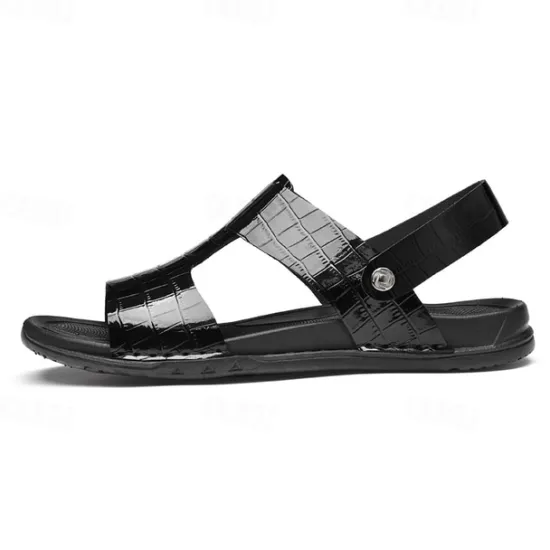 Hot OUKU Men's Brown Crocodile Pattern Sandals with Adjustable Strap, Stylish Design for Casual, Outdoor and Summer Wear