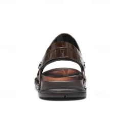 Hot OUKU Men's Brown Crocodile Pattern Sandals with Adjustable Strap, Stylish Design for Casual, Outdoor and Summer Wear