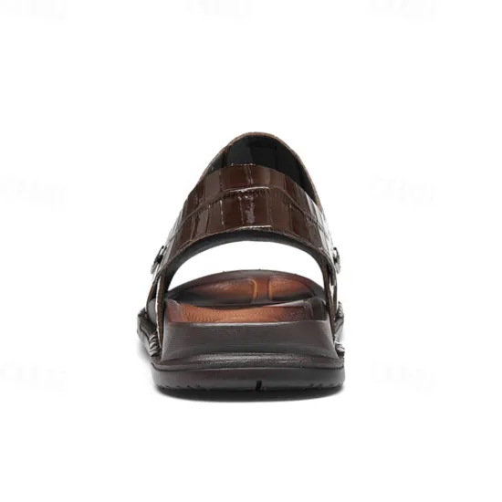 Hot OUKU Men's Brown Crocodile Pattern Sandals with Adjustable Strap, Stylish Design for Casual, Outdoor and Summer Wear