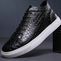 Best OUKU Men's Brown Crocodile Pattern Faux Leather Sneakers with Lace-Up Design and Comfortable White Sole for Casual and Stylish Everyday Wear