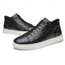 Best OUKU Men's Brown Crocodile Pattern Faux Leather Sneakers with Lace-Up Design and Comfortable White Sole for Casual and Stylish Everyday Wear