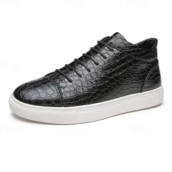 Best OUKU Men's Brown Crocodile Pattern Faux Leather Sneakers with Lace-Up Design and Comfortable White Sole for Casual and Stylish Everyday Wear