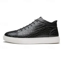 Best OUKU Men's Brown Crocodile Pattern Faux Leather Sneakers with Lace-Up Design and Comfortable White Sole for Casual and Stylish Everyday Wear