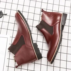OUKU Men's Brown Faux Leather Chelsea Boots – Stylish Slip-On Ankle Boots with Rugged Tread and Perforated Detailing
