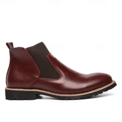 OUKU Men's Brown Faux Leather Chelsea Boots – Stylish Slip-On Ankle Boots with Rugged Tread and Perforated Detailing