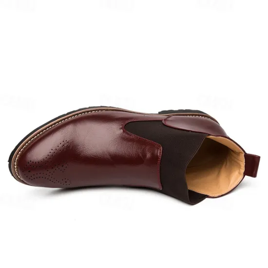 OUKU Men's Brown Faux Leather Chelsea Boots – Stylish Slip-On Ankle Boots with Rugged Tread and Perforated Detailing