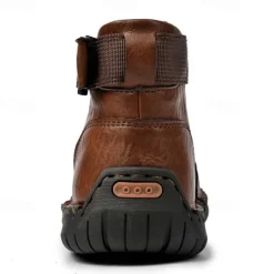 OUKU Men's Brown Faux Leather Casual Ankle Boots - Lace-Up Design with Adjustable Strap and Non-Slip Sole for Everyday Comfort