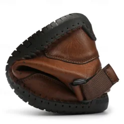 OUKU Men's Brown Faux Leather Casual Ankle Boots - Lace-Up Design with Adjustable Strap and Non-Slip Sole for Everyday Comfort