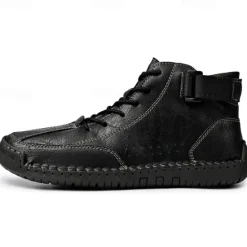 OUKU Men's Brown Faux Leather Casual Ankle Boots - Lace-Up Design with Adjustable Strap and Non-Slip Sole for Everyday Comfort