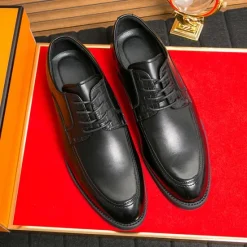 Discount OUKU Men's Brown Faux Leather Lace-Up Dress Shoes with Woven Detail, Classic Formal Style, Comfortable for Weddings and Business Events