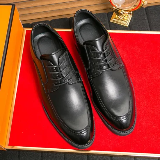 Discount OUKU Men's Brown Faux Leather Lace-Up Dress Shoes with Woven Detail, Classic Formal Style, Comfortable for Weddings and Business Events