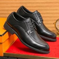 Discount OUKU Men's Brown Faux Leather Lace-Up Dress Shoes with Woven Detail, Classic Formal Style, Comfortable for Weddings and Business Events