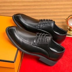 Discount OUKU Men's Brown Faux Leather Lace-Up Dress Shoes with Woven Detail, Classic Formal Style, Comfortable for Weddings and Business Events