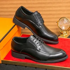 Discount OUKU Men's Brown Faux Leather Lace-Up Dress Shoes with Woven Detail, Classic Formal Style, Comfortable for Weddings and Business Events