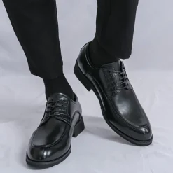 Discount OUKU Men's Brown Faux Leather Lace-Up Dress Shoes with Woven Detail, Classic Formal Style, Comfortable for Weddings and Business Events