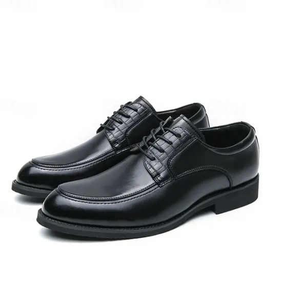Discount OUKU Men's Brown Faux Leather Lace-Up Dress Shoes with Woven Detail, Classic Formal Style, Comfortable for Weddings and Business Events