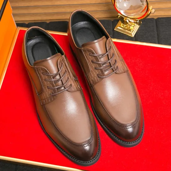 Discount OUKU Men's Brown Faux Leather Lace-Up Dress Shoes with Woven Detail, Classic Formal Style, Comfortable for Weddings and Business Events
