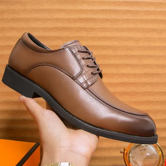 Discount OUKU Men's Brown Faux Leather Lace-Up Dress Shoes with Woven Detail, Classic Formal Style, Comfortable for Weddings and Business Events