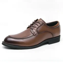 Discount OUKU Men's Brown Faux Leather Lace-Up Dress Shoes with Woven Detail, Classic Formal Style, Comfortable for Weddings and Business Events