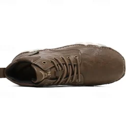 Best OUKU Men's Brown Faux Leather Lace-Up Ankle Boots | Durable Outdoor Footwear with Non-Slip Sole for Hiking and Casual Wear