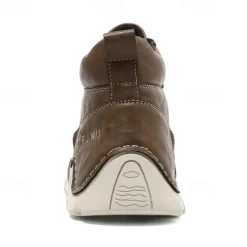 Best OUKU Men's Brown Faux Leather Lace-Up Ankle Boots | Durable Outdoor Footwear with Non-Slip Sole for Hiking and Casual Wear