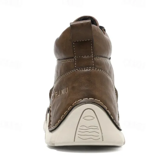 Best OUKU Men's Brown Faux Leather Lace-Up Ankle Boots | Durable Outdoor Footwear with Non-Slip Sole for Hiking and Casual Wear