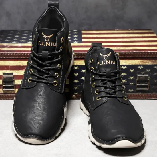 Best OUKU Men's Brown Faux Leather Lace-Up Ankle Boots | Durable Outdoor Footwear with Non-Slip Sole for Hiking and Casual Wear