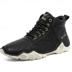 Best OUKU Men's Brown Faux Leather Lace-Up Ankle Boots | Durable Outdoor Footwear with Non-Slip Sole for Hiking and Casual Wear
